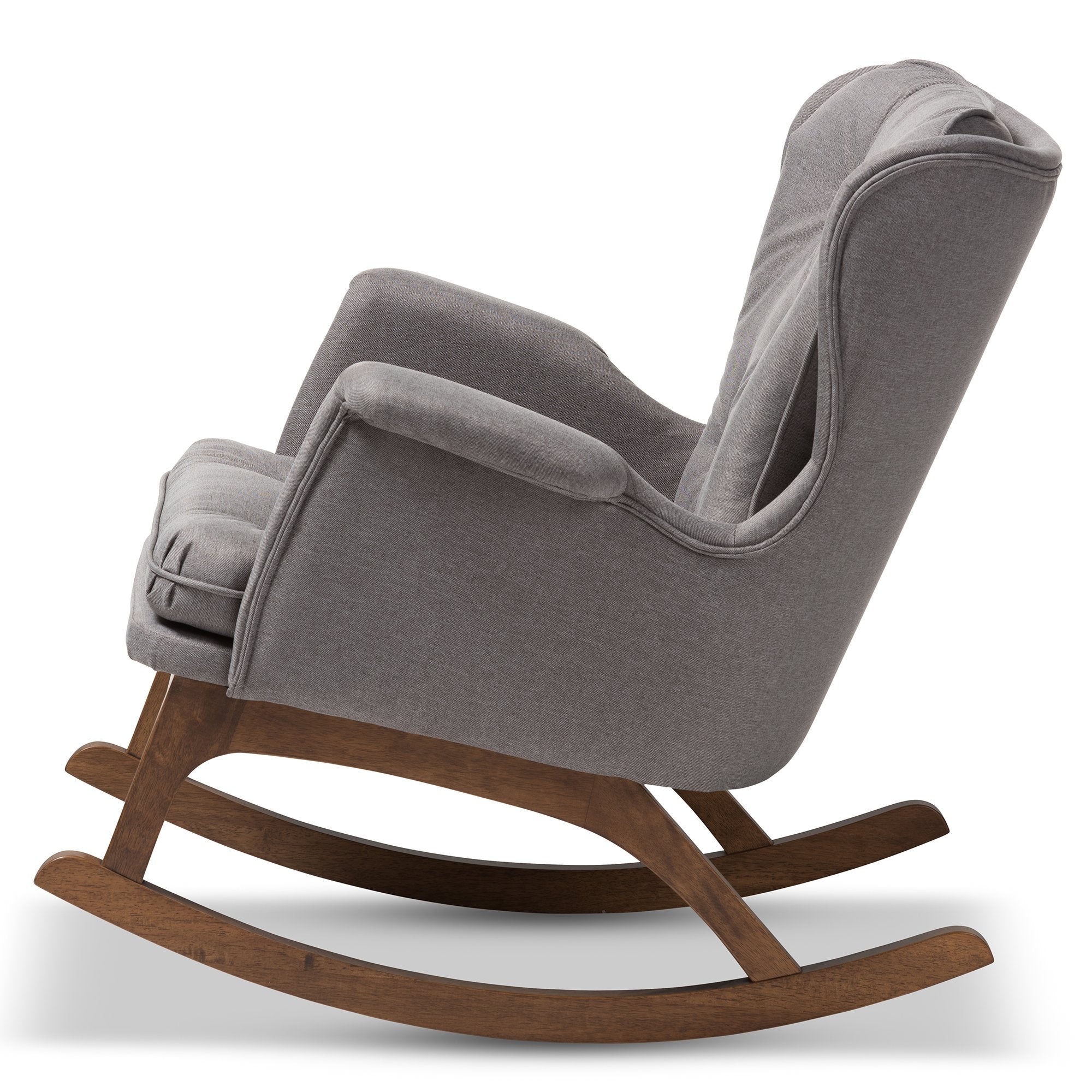 Baxton Studio Maggie Mid-Century Modern Grey Fabric Upholstered Walnut-Finished Rocking Chair