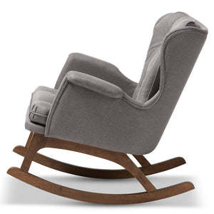 Baxton Studio Maggie Mid-Century Modern Grey Fabric Upholstered Walnut-Finished Rocking Chair