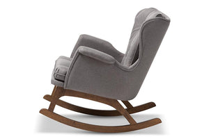 Baxton Studio Maggie Mid-Century Modern Grey Fabric Upholstered Walnut-Finished Rocking Chair