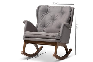 Baxton Studio Maggie Mid-Century Modern Grey Fabric Upholstered Walnut-Finished Rocking Chair