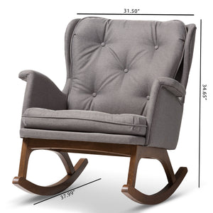 Baxton Studio Maggie Mid-Century Modern Grey Fabric Upholstered Walnut-Finished Rocking Chair