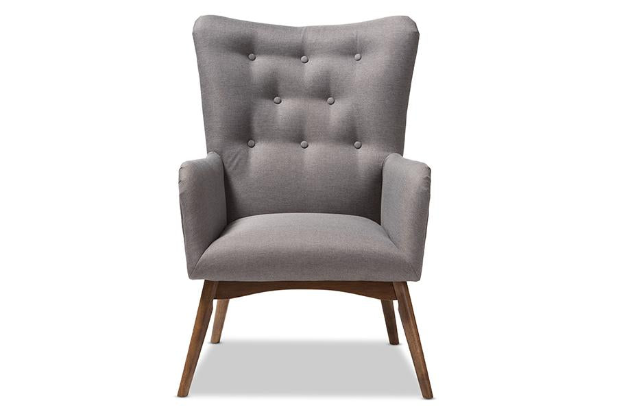 Baxton Studio Waldmann Mid-Century Modern Grey Fabric Upholstered Lounge Chair