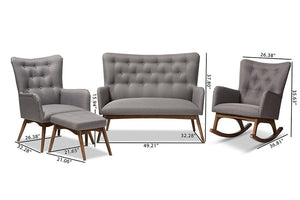 Baxton Studio Waldmann Mid-Century Modern Grey Fabric Upholstered 4-Piece Livingroom Set