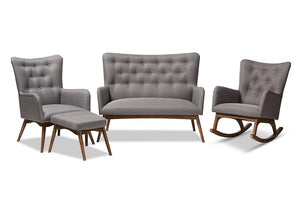 Baxton Studio Waldmann Mid-Century Modern Grey Fabric Upholstered 4-Piece Livingroom Set