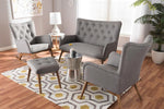 Baxton Studio Waldmann Mid-Century Modern Grey Fabric Upholstered 4-Piece Livingroom Set