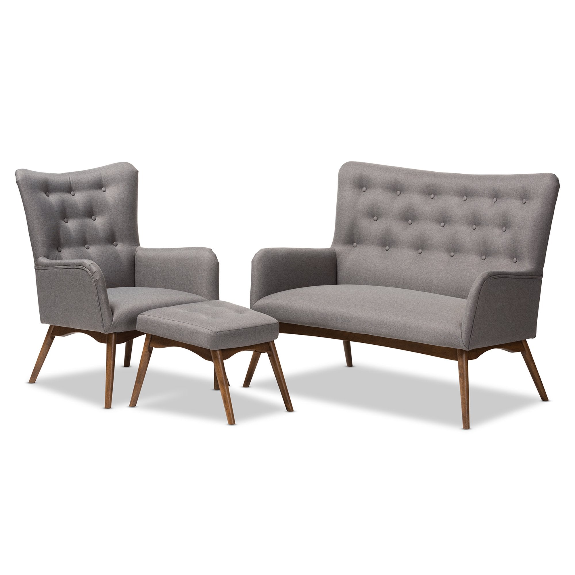 Baxton Studio Waldmann Mid-Century Modern Grey Fabric Upholstered 3-Piece Livingroom Set