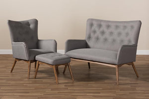 Baxton Studio Waldmann Mid-Century Modern Grey Fabric Upholstered 3-Piece Livingroom Set