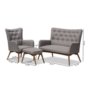 Baxton Studio Waldmann Mid-Century Modern Grey Fabric Upholstered 3-Piece Livingroom Set