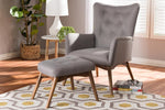 Baxton Studio Waldmann Mid-Century Modern Grey Fabric Upholstered Lounge Chair and Ottoman Set