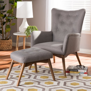 Baxton Studio Waldmann Mid-Century Modern Grey Fabric Upholstered Lounge Chair and Ottoman Set