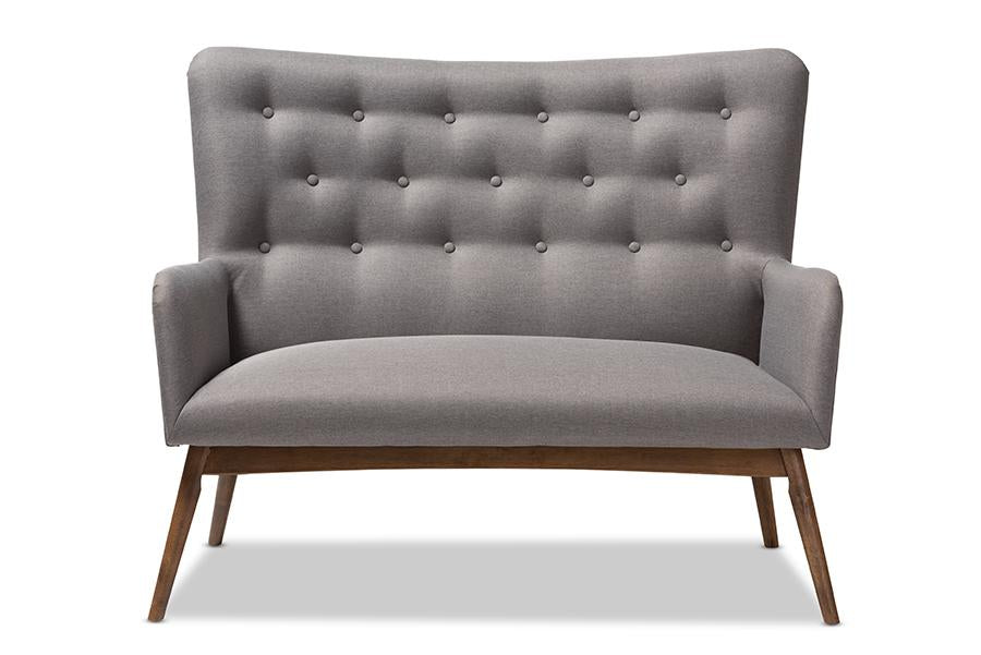 Baxton Studio Waldmann Mid-Century Modern Grey Fabric Upholstered Loveseat