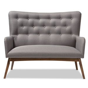 Baxton Studio Waldmann Mid-Century Modern Grey Fabric Upholstered Loveseat