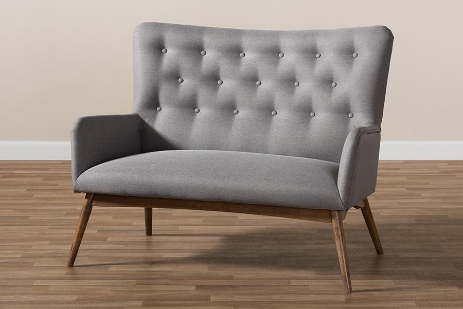 Baxton Studio Waldmann Mid-Century Modern Grey Fabric Upholstered Loveseat