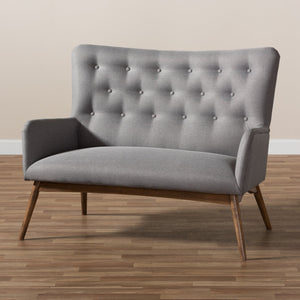 Baxton Studio Waldmann Mid-Century Modern Grey Fabric Upholstered Loveseat