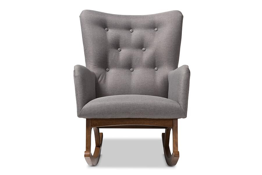 Baxton Studio Waldmann Mid-Century Modern Grey Fabric Upholstered Rocking Chair