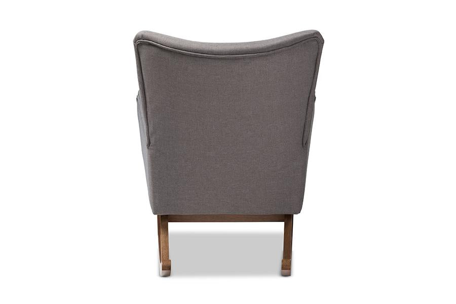 Baxton Studio Waldmann Mid-Century Modern Grey Fabric Upholstered Rocking Chair