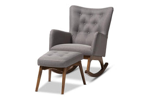 Baxton Studio Waldmann Mid-Century Modern Grey Fabric Upholstered Rocking Chair and Ottoman Set