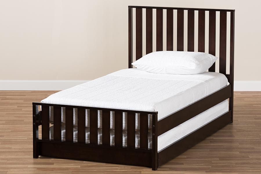 Baxton Studio Harlan Modern Classic Mission Style Dark Brown-Finished Wood Twin Platform Bed with Trundle