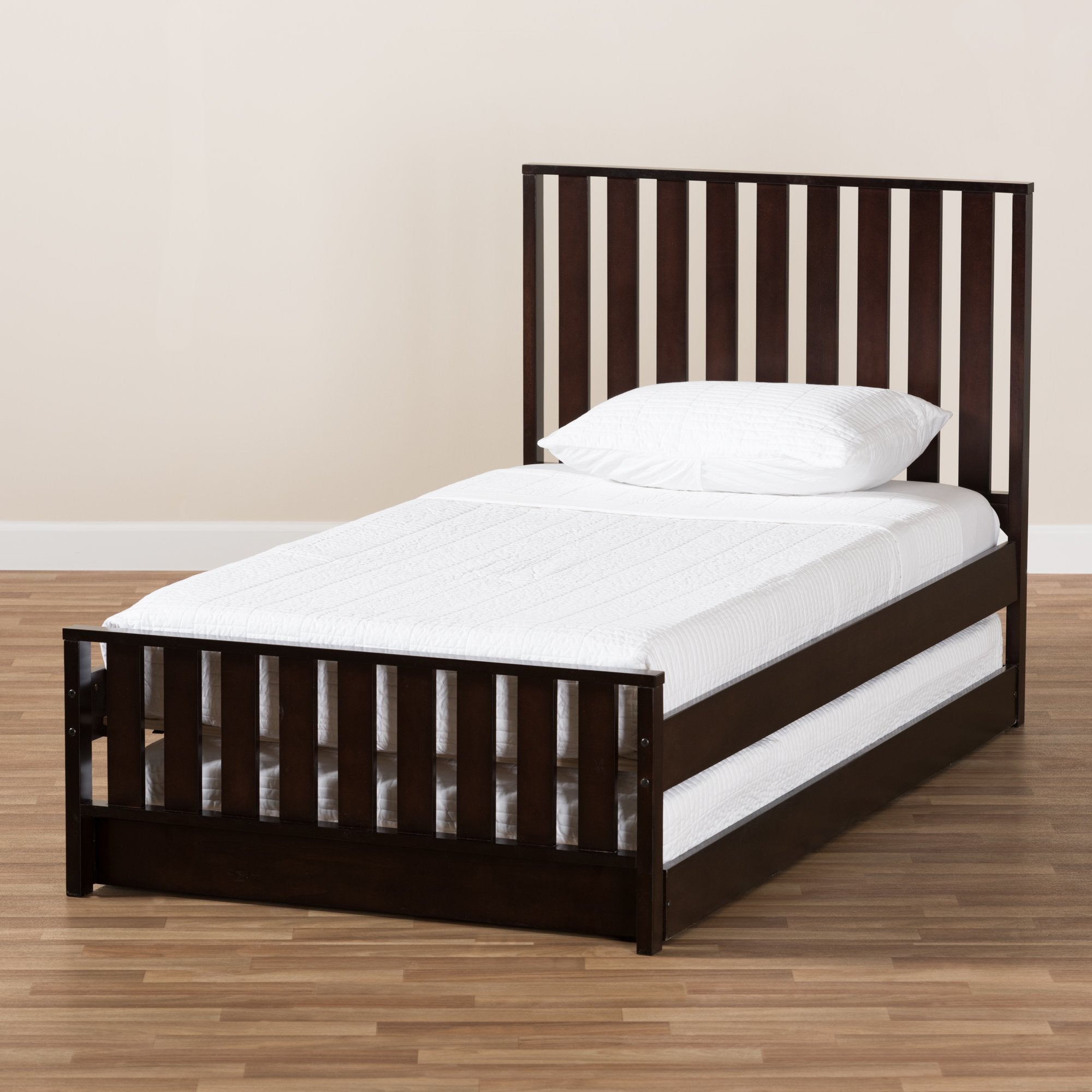 Baxton Studio Harlan Modern Classic Mission Style Dark Brown-Finished Wood Twin Platform Bed with Trundle