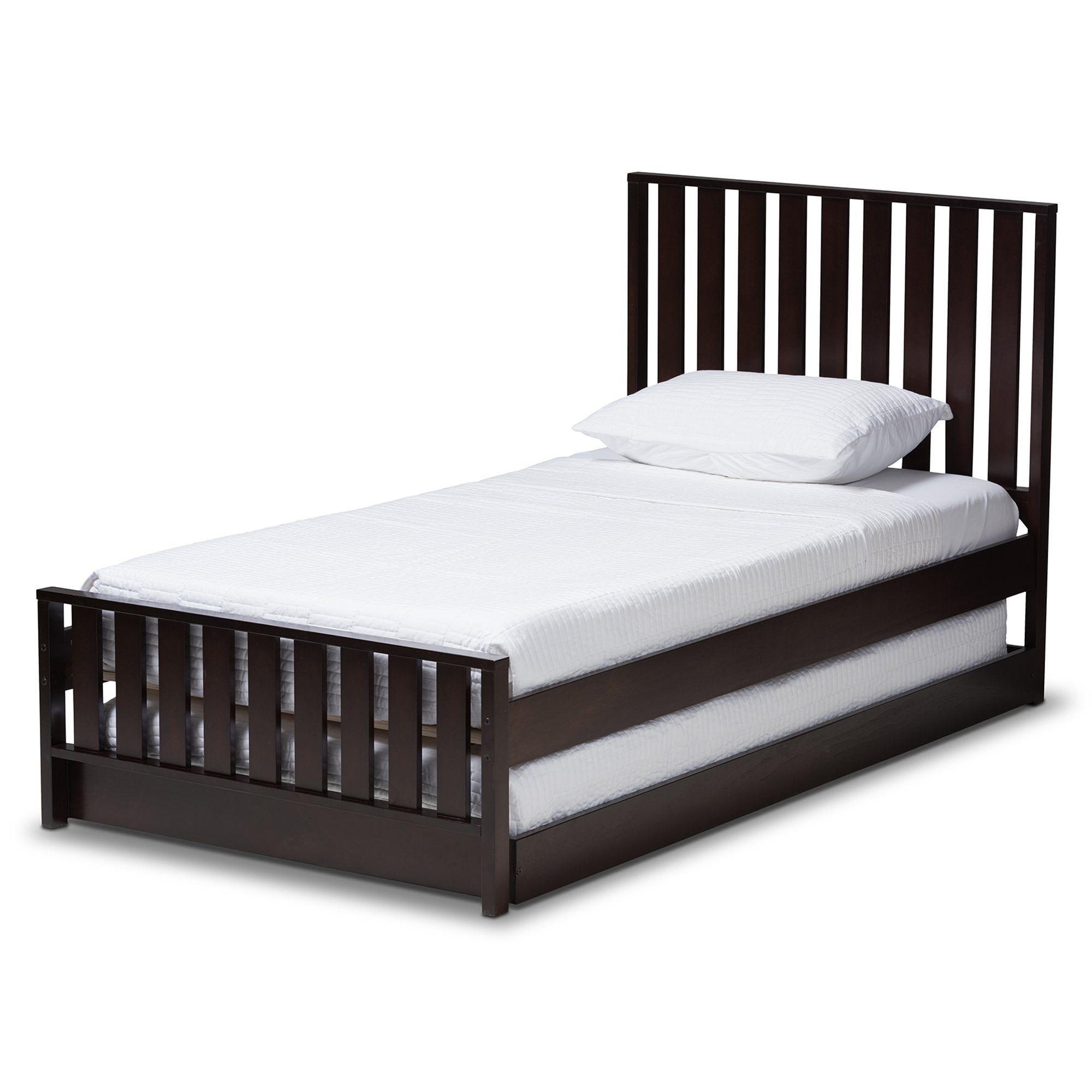 Baxton Studio Harlan Modern Classic Mission Style Dark Brown-Finished Wood Twin Platform Bed with Trundle