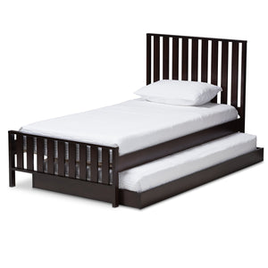 Baxton Studio Harlan Modern Classic Mission Style Dark Brown-Finished Wood Twin Platform Bed with Trundle