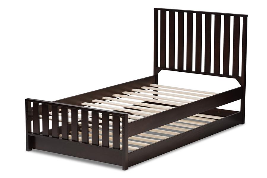 Baxton Studio Harlan Modern Classic Mission Style Dark Brown-Finished Wood Twin Platform Bed with Trundle