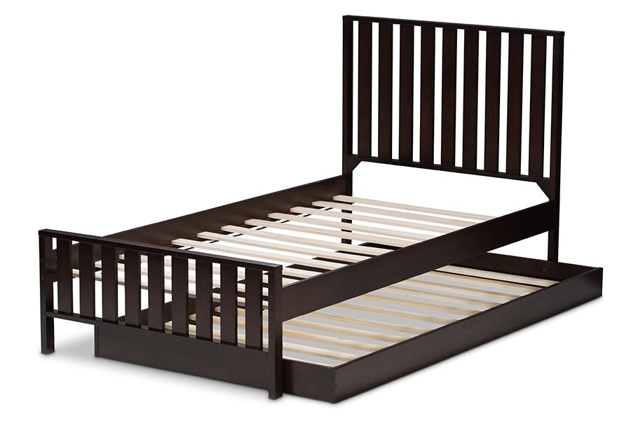 Baxton Studio Harlan Modern Classic Mission Style Dark Brown-Finished Wood Twin Platform Bed with Trundle