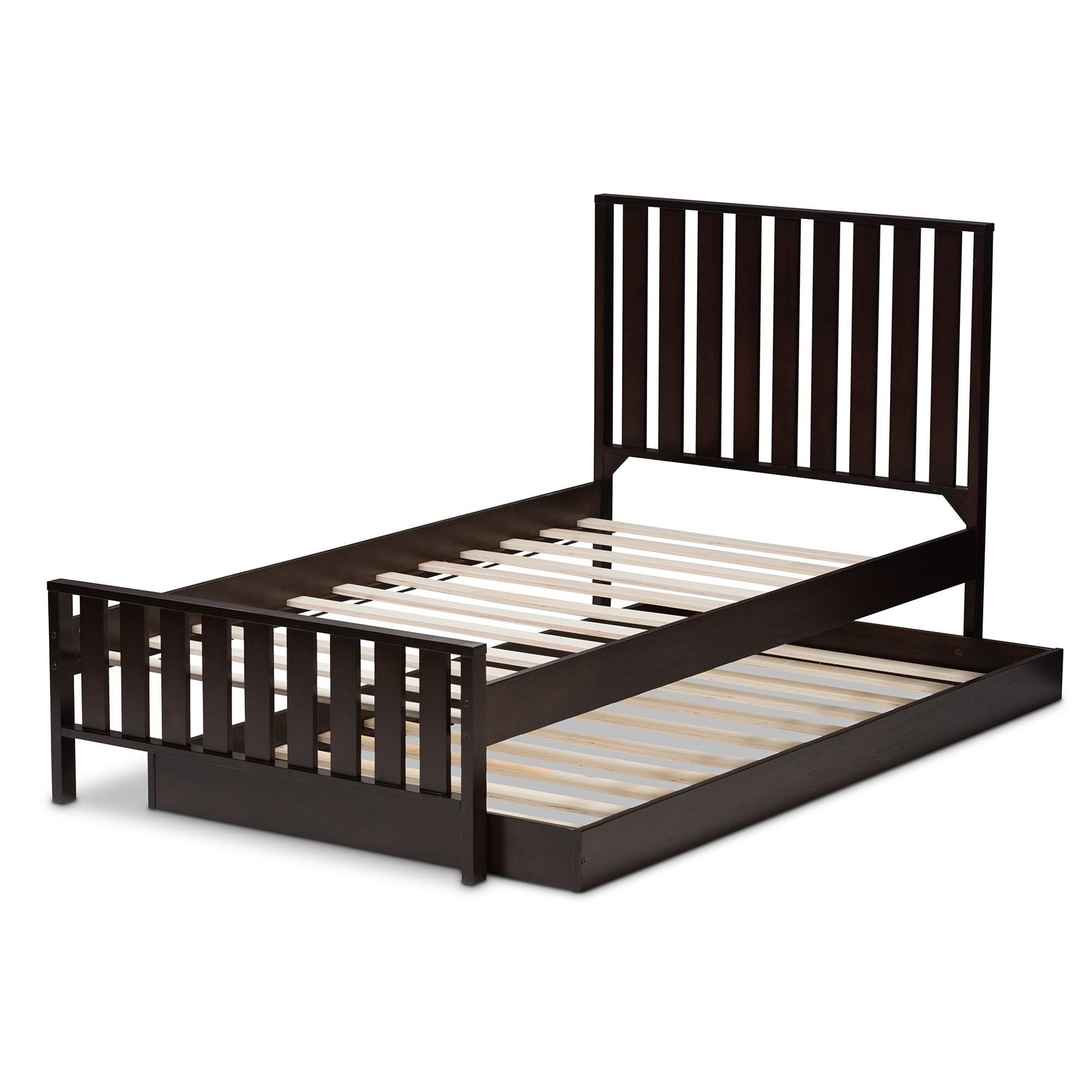 Baxton Studio Harlan Modern Classic Mission Style Dark Brown-Finished Wood Twin Platform Bed with Trundle