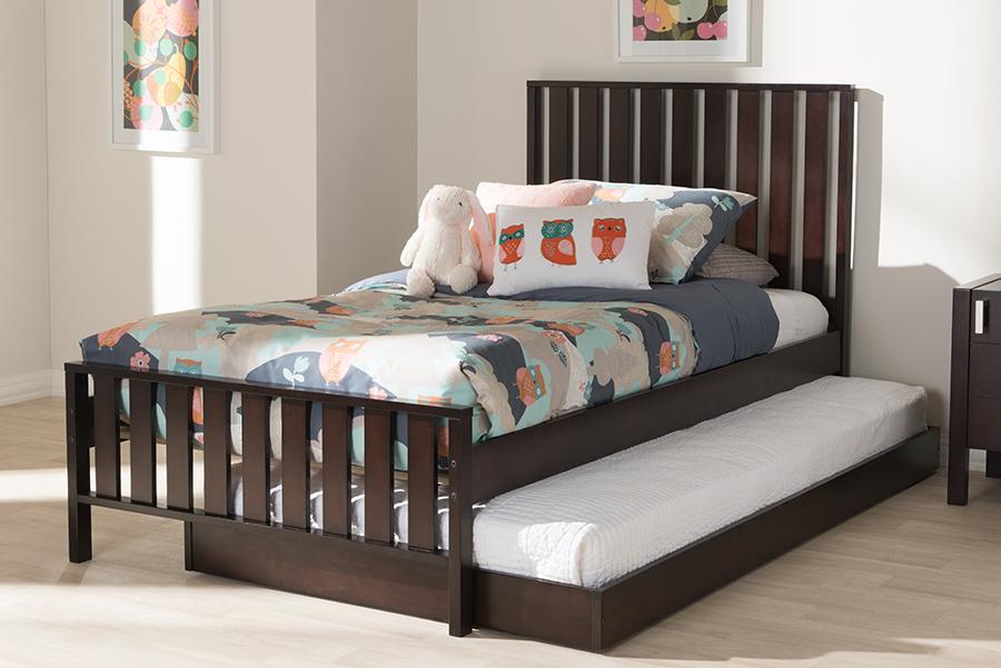 Baxton Studio Harlan Modern Classic Mission Style Dark Brown-Finished Wood Twin Platform Bed with Trundle