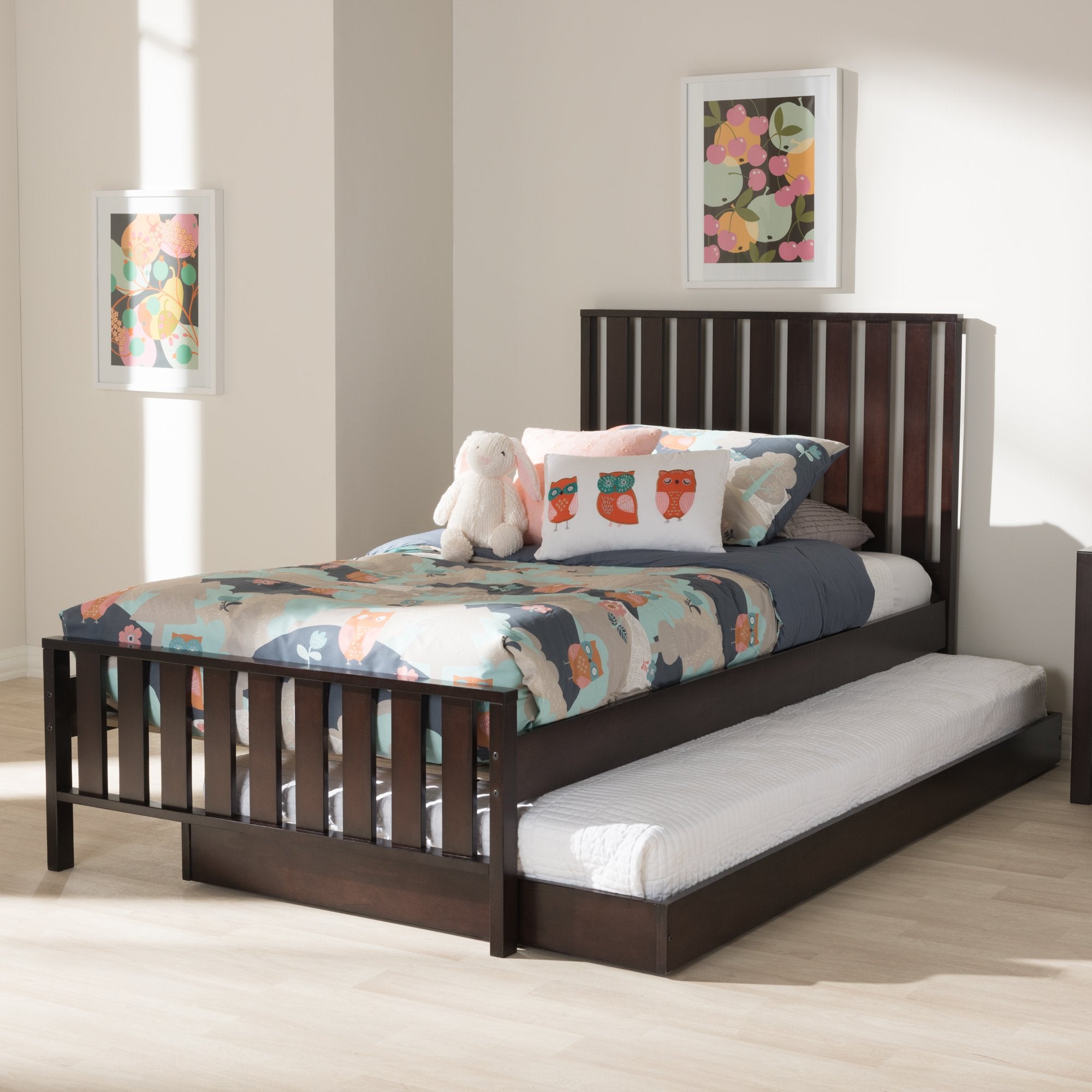 Baxton Studio Harlan Modern Classic Mission Style Dark Brown-Finished Wood Twin Platform Bed with Trundle