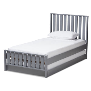 Baxton Studio Harlan Modern Classic Mission Style Grey-Finished Wood Twin Platform Bed with Trundle