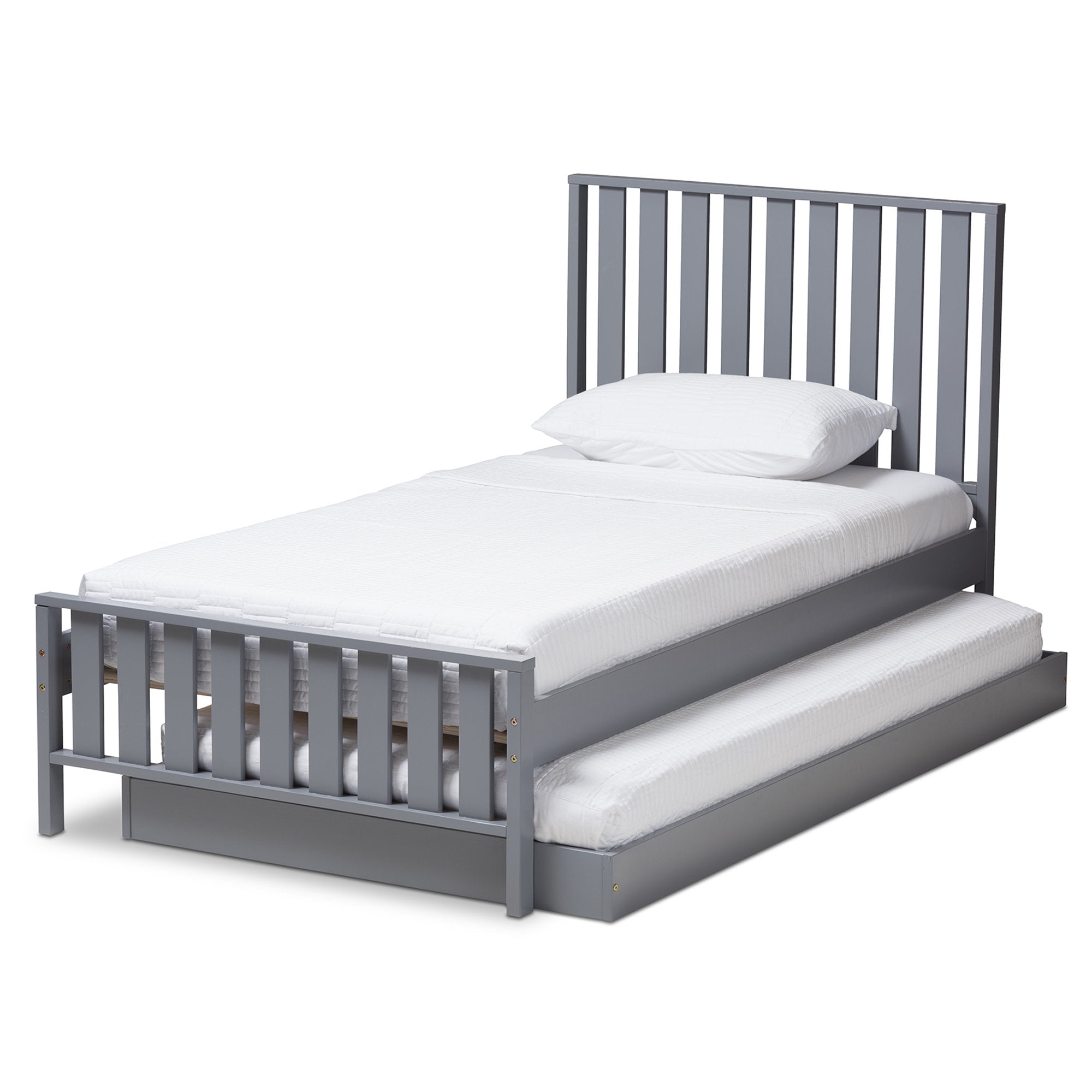 Baxton Studio Harlan Modern Classic Mission Style Grey-Finished Wood Twin Platform Bed with Trundle