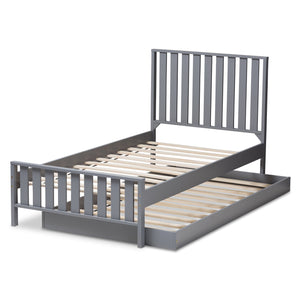 Baxton Studio Harlan Modern Classic Mission Style Grey-Finished Wood Twin Platform Bed with Trundle