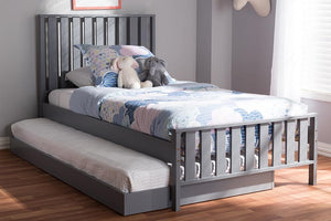 Baxton Studio Harlan Modern Classic Mission Style Grey-Finished Wood Twin Platform Bed with Trundle