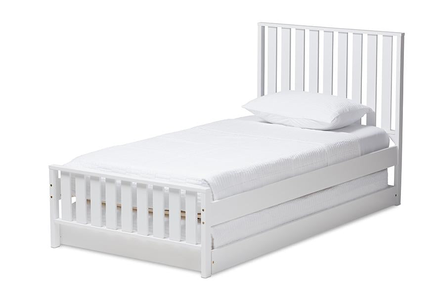 Baxton Studio Harlan Modern Classic Mission Style White-Finished Wood Twin Platform Bed with Trundle