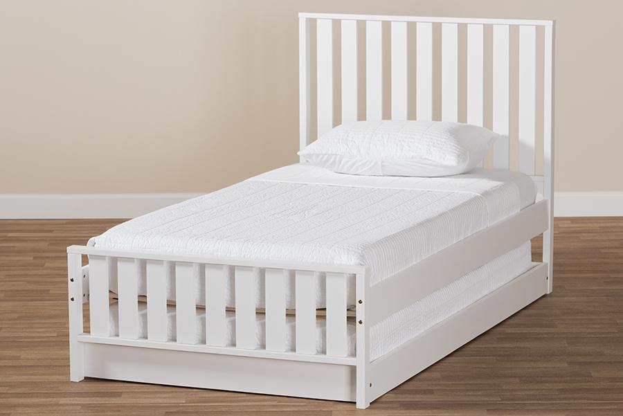 Baxton Studio Harlan Modern Classic Mission Style White-Finished Wood Twin Platform Bed with Trundle