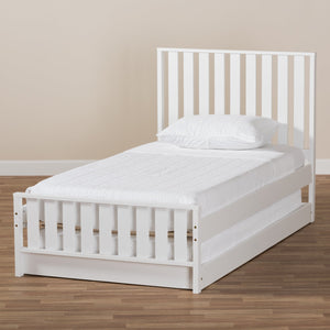 Baxton Studio Harlan Modern Classic Mission Style White-Finished Wood Twin Platform Bed with Trundle