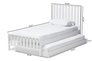 Baxton Studio Harlan Modern Classic Mission Style White-Finished Wood Twin Platform Bed with Trundle