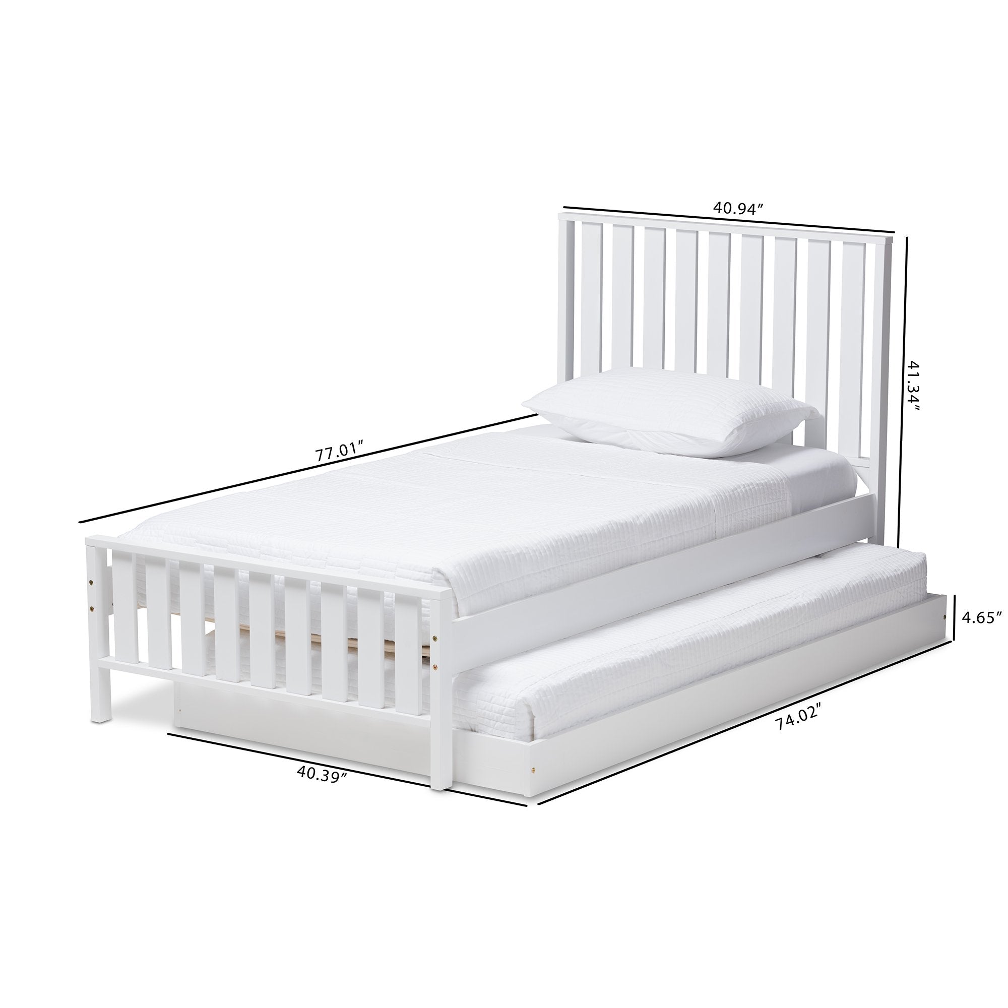 Baxton Studio Harlan Modern Classic Mission Style White-Finished Wood Twin Platform Bed with Trundle