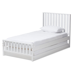 Baxton Studio Harlan Modern Classic Mission Style White-Finished Wood Twin Platform Bed with Trundle