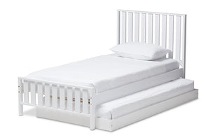 Baxton Studio Harlan Modern Classic Mission Style White-Finished Wood Twin Platform Bed with Trundle