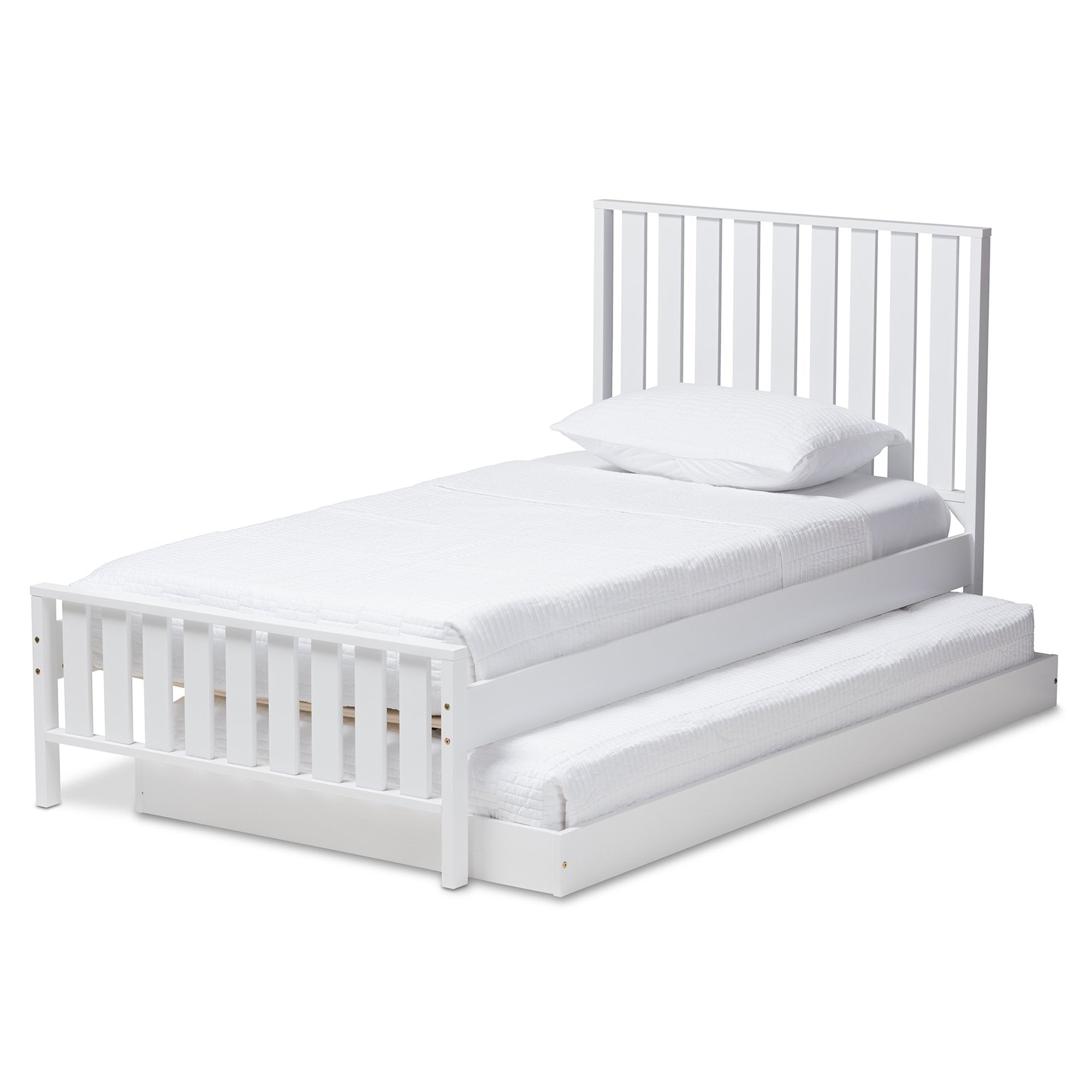 Baxton Studio Harlan Modern Classic Mission Style White-Finished Wood Twin Platform Bed with Trundle