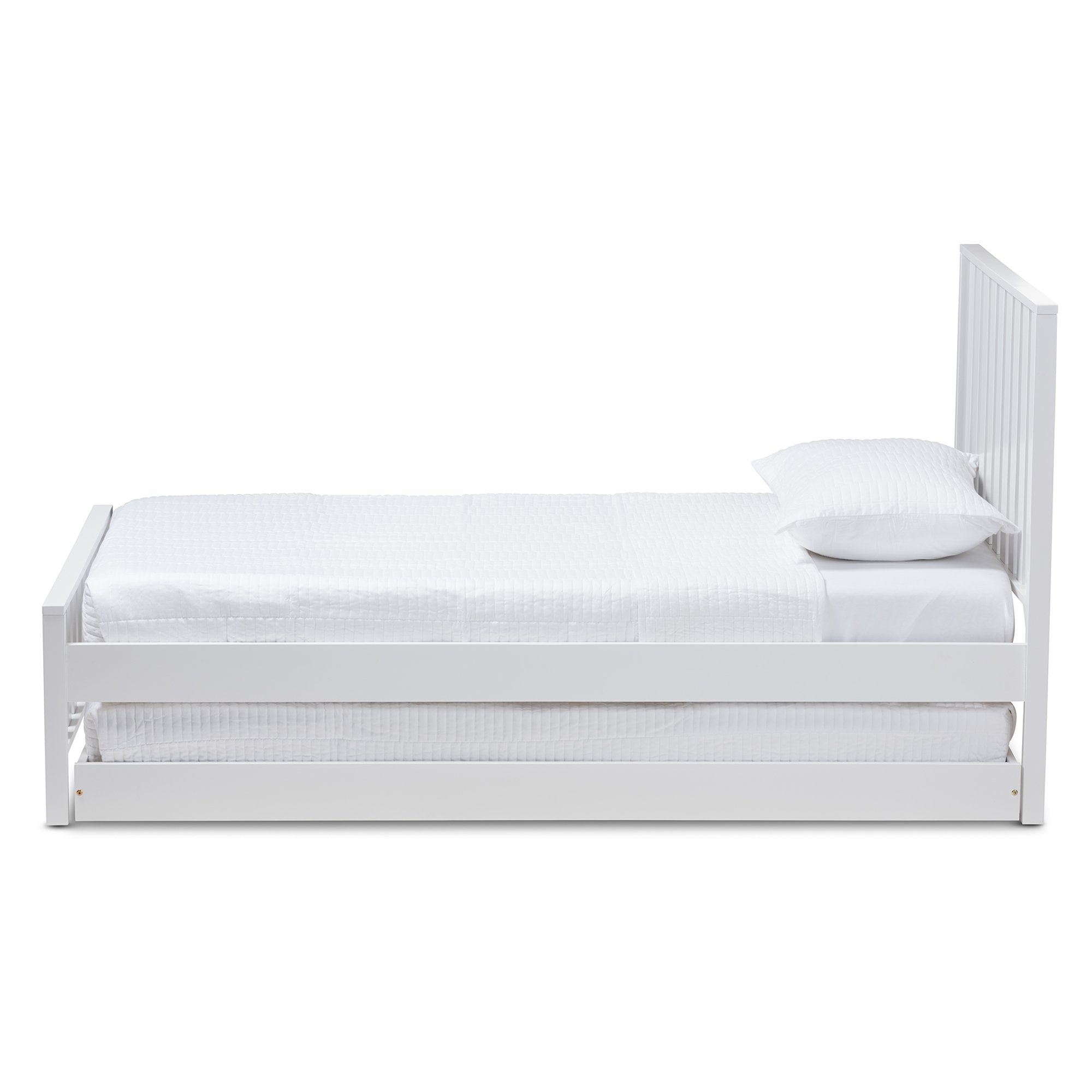 Baxton Studio Harlan Modern Classic Mission Style White-Finished Wood Twin Platform Bed with Trundle