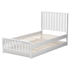 Baxton Studio Harlan Modern Classic Mission Style White-Finished Wood Twin Platform Bed with Trundle