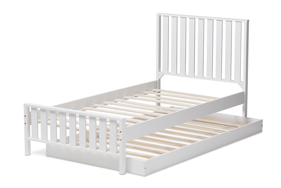 Baxton Studio Harlan Modern Classic Mission Style White-Finished Wood Twin Platform Bed with Trundle