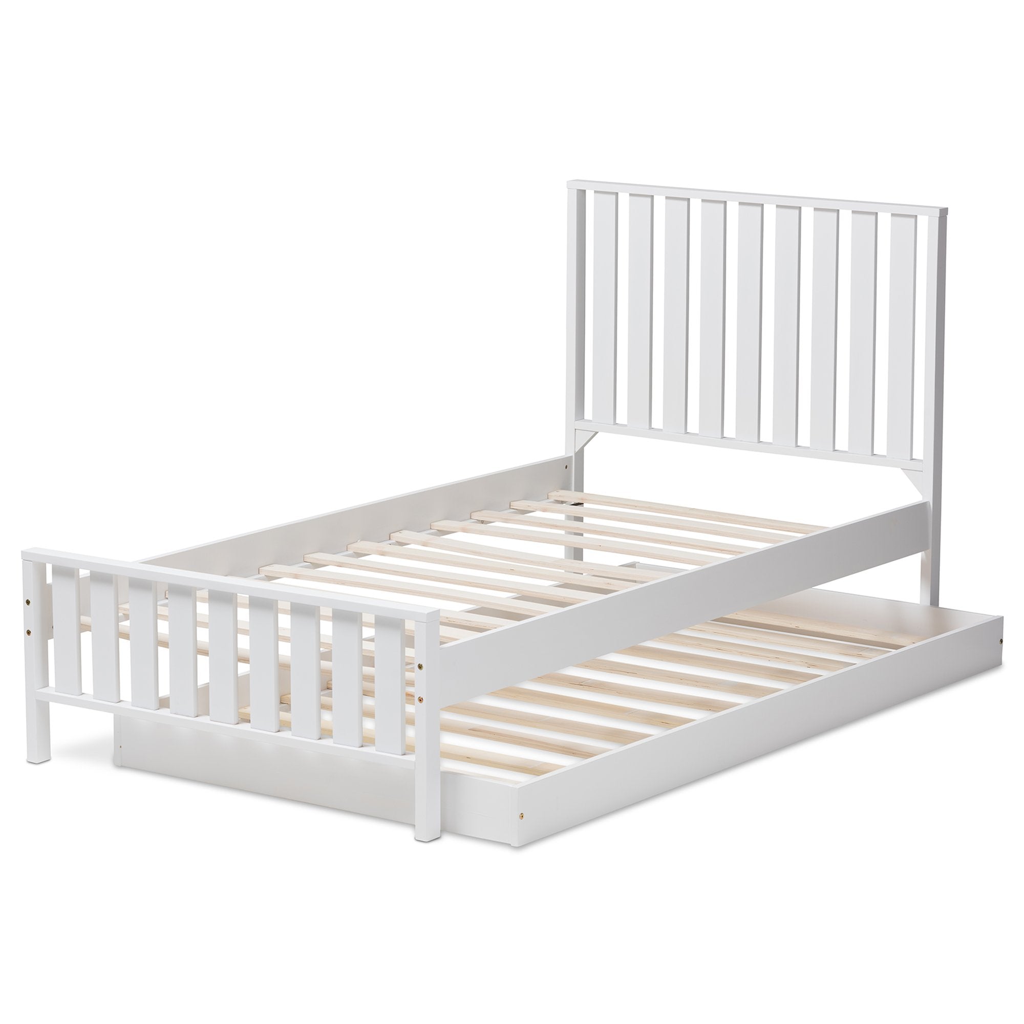 Baxton Studio Harlan Modern Classic Mission Style White-Finished Wood Twin Platform Bed with Trundle