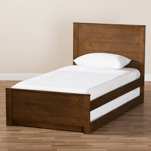 Baxton Studio Catalina Modern Classic Mission Style Brown-Finished Wood Twin Platform Bed with Trundle