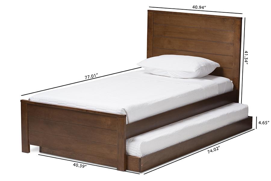 Baxton Studio Catalina Modern Classic Mission Style Brown-Finished Wood Twin Platform Bed with Trundle