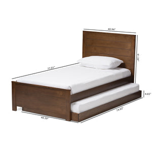 Baxton Studio Catalina Modern Classic Mission Style Brown-Finished Wood Twin Platform Bed with Trundle