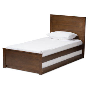 Baxton Studio Catalina Modern Classic Mission Style Brown-Finished Wood Twin Platform Bed with Trundle